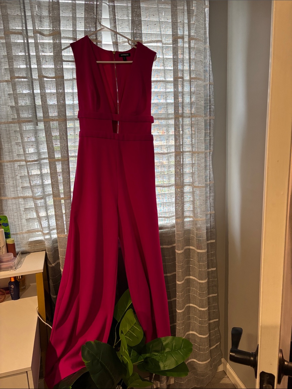 Express Women's Magenta Sleeveless Jumpsuit with Wide Legs